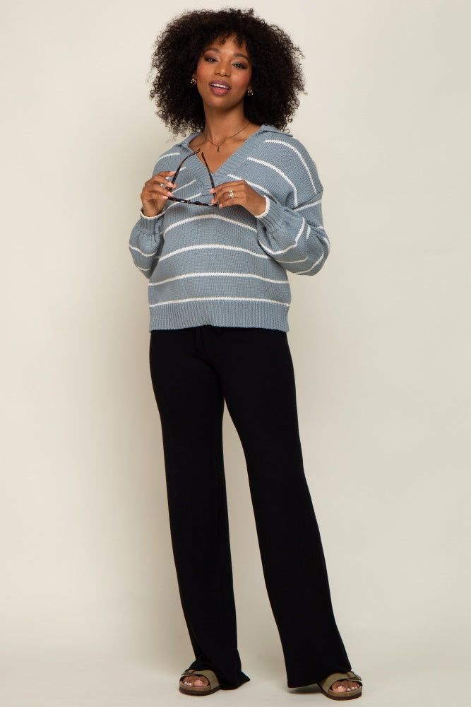 Light Blue Striped V-Neck Collared Sweater sold by Pinkblush product image thumbnail 4