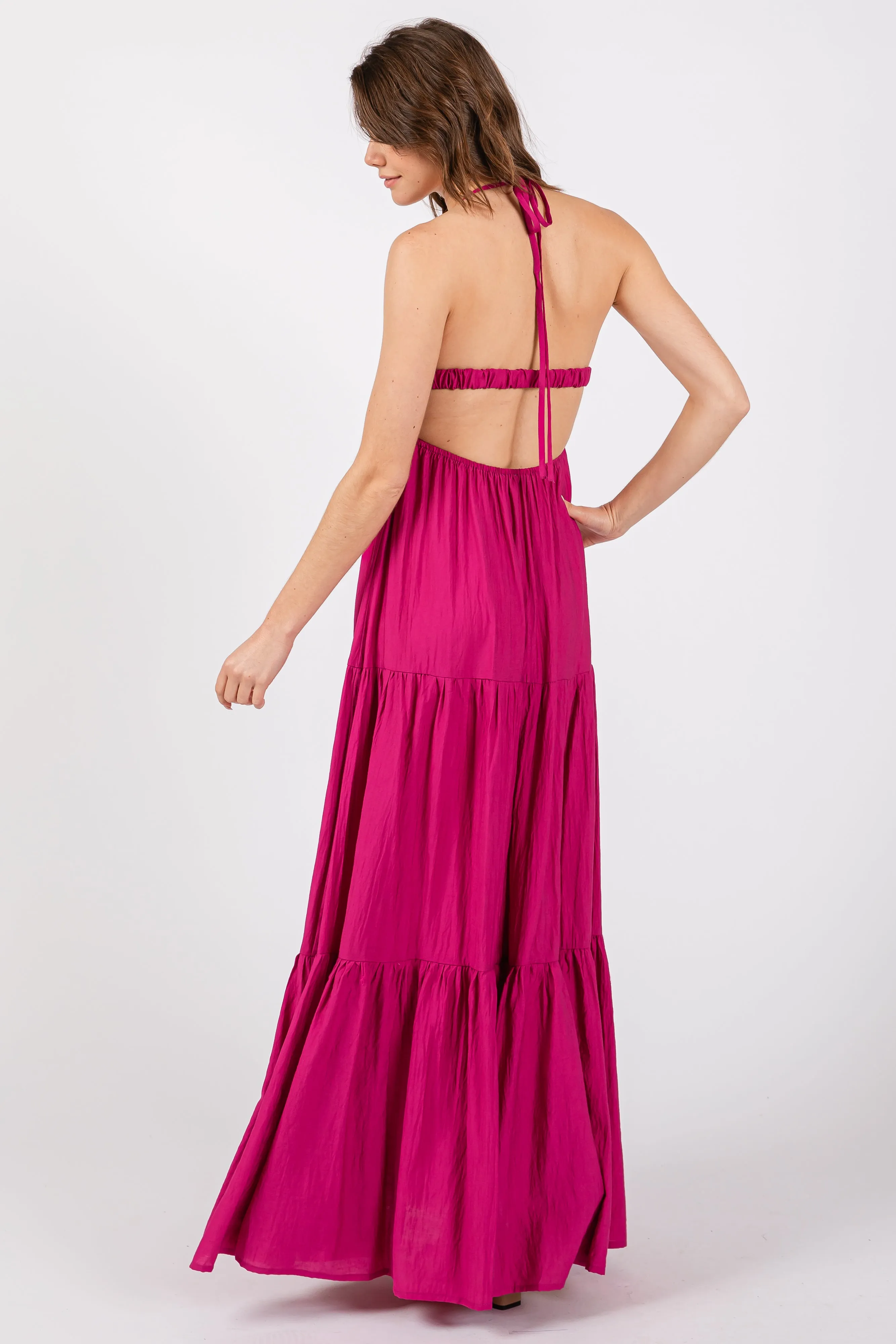 Magenta Crochet Cutout Halter Maxi Dress sold by Pinkblush product image thumbnail 3