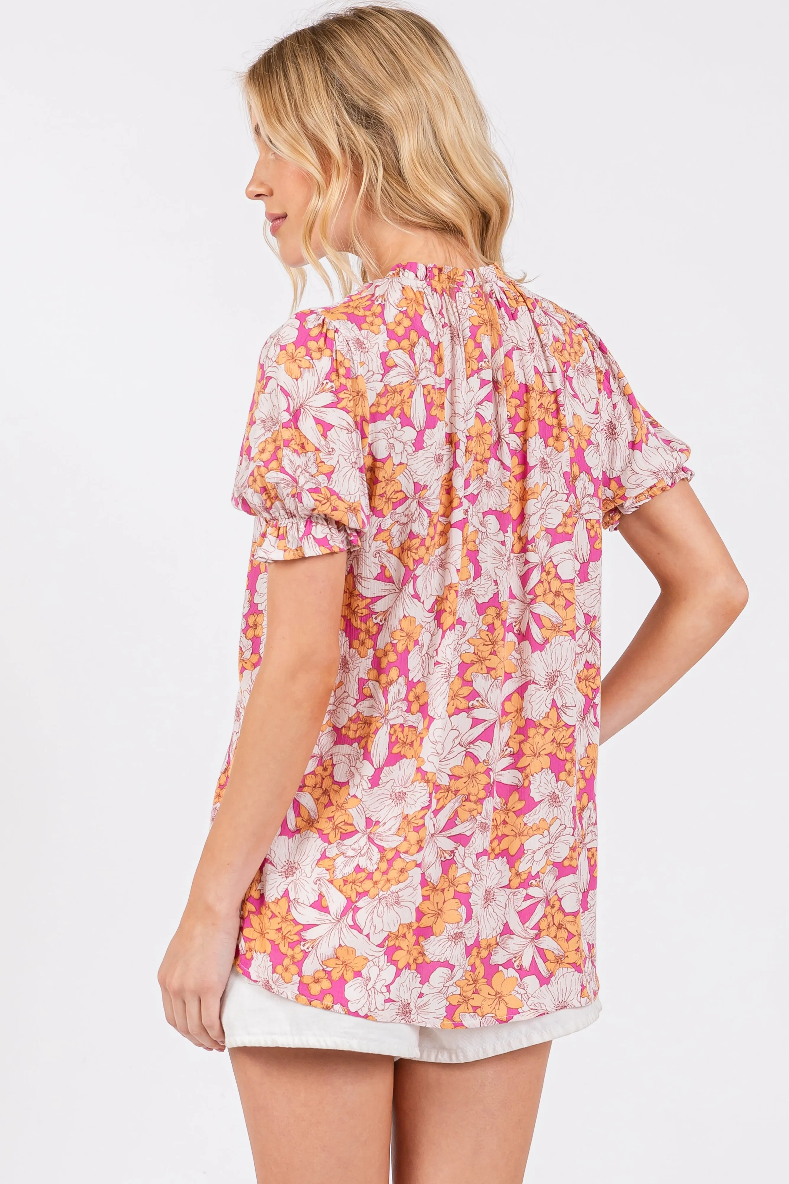 Magenta Floral Ruffle Tie Blouse sold by Pinkblush product image thumbnail 3