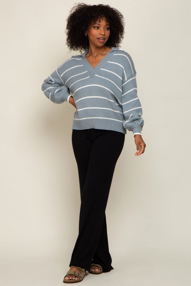 Light Blue Striped V-Neck Collared Sweater sold by Pinkblush product image thumbnail 5