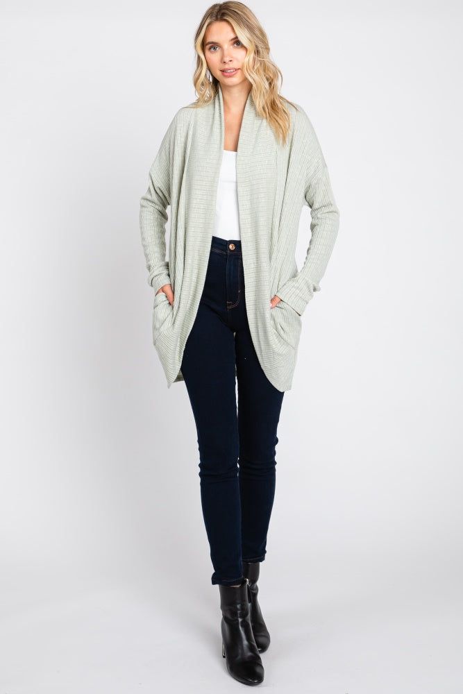 Light Olive Ribbed Open Front Cardigan sold by Pinkblush product image thumbnail 4