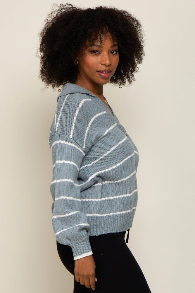 Light Blue Striped V-Neck Collared Sweater sold by Pinkblush product image thumbnail 2