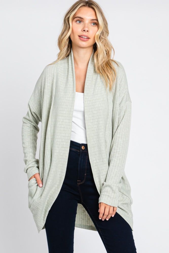 Light Olive Ribbed Open Front Cardigan sold by Pinkblush