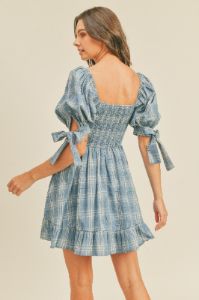 Blue Plaid Plaid Smocked Mini Dress sold by Pinkblush