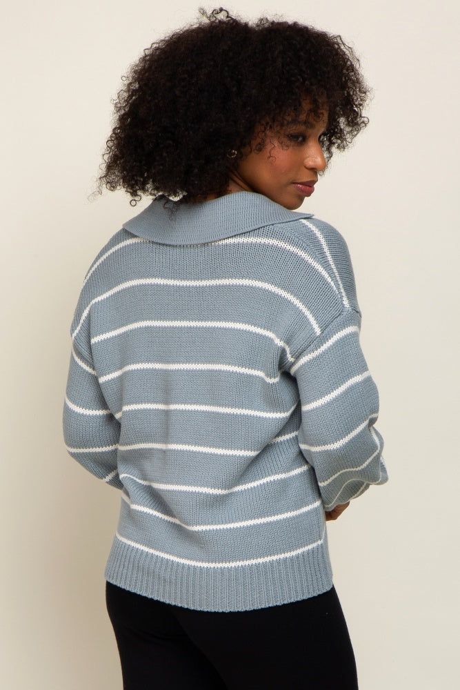 Light Blue Striped V-Neck Collared Sweater sold by Pinkblush product image thumbnail 3