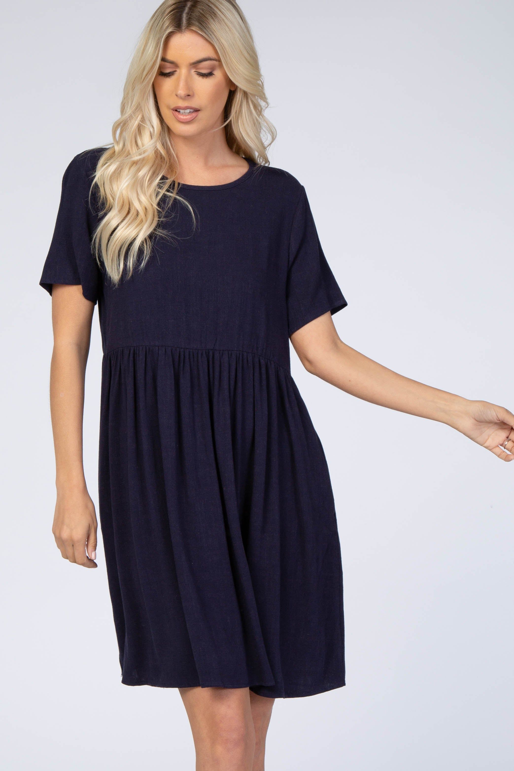 Navy Blue Linen Babydoll Dress sold by Pinkblush product image thumbnail 5