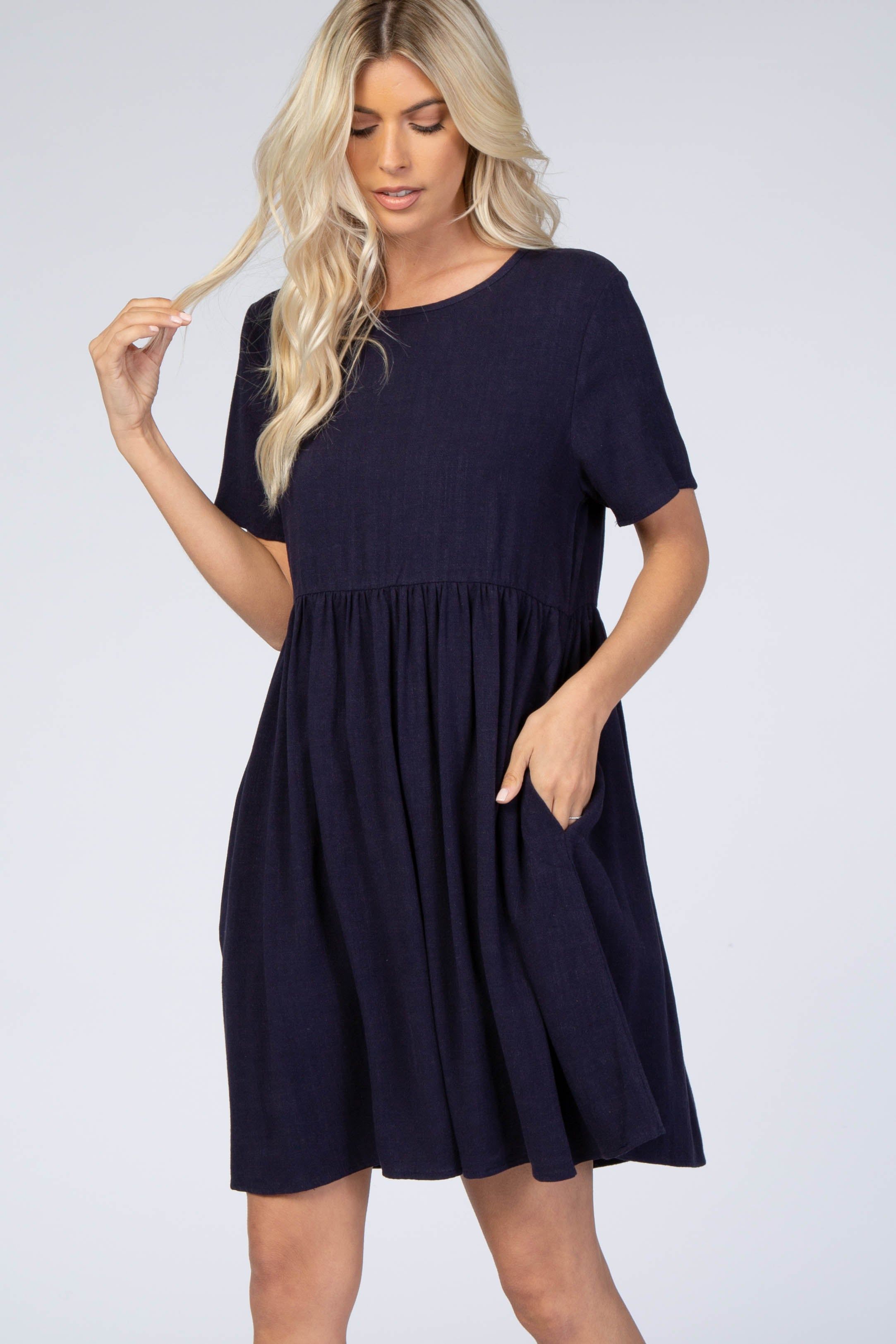 Navy Blue Linen Babydoll Dress sold by Pinkblush product image thumbnail 2