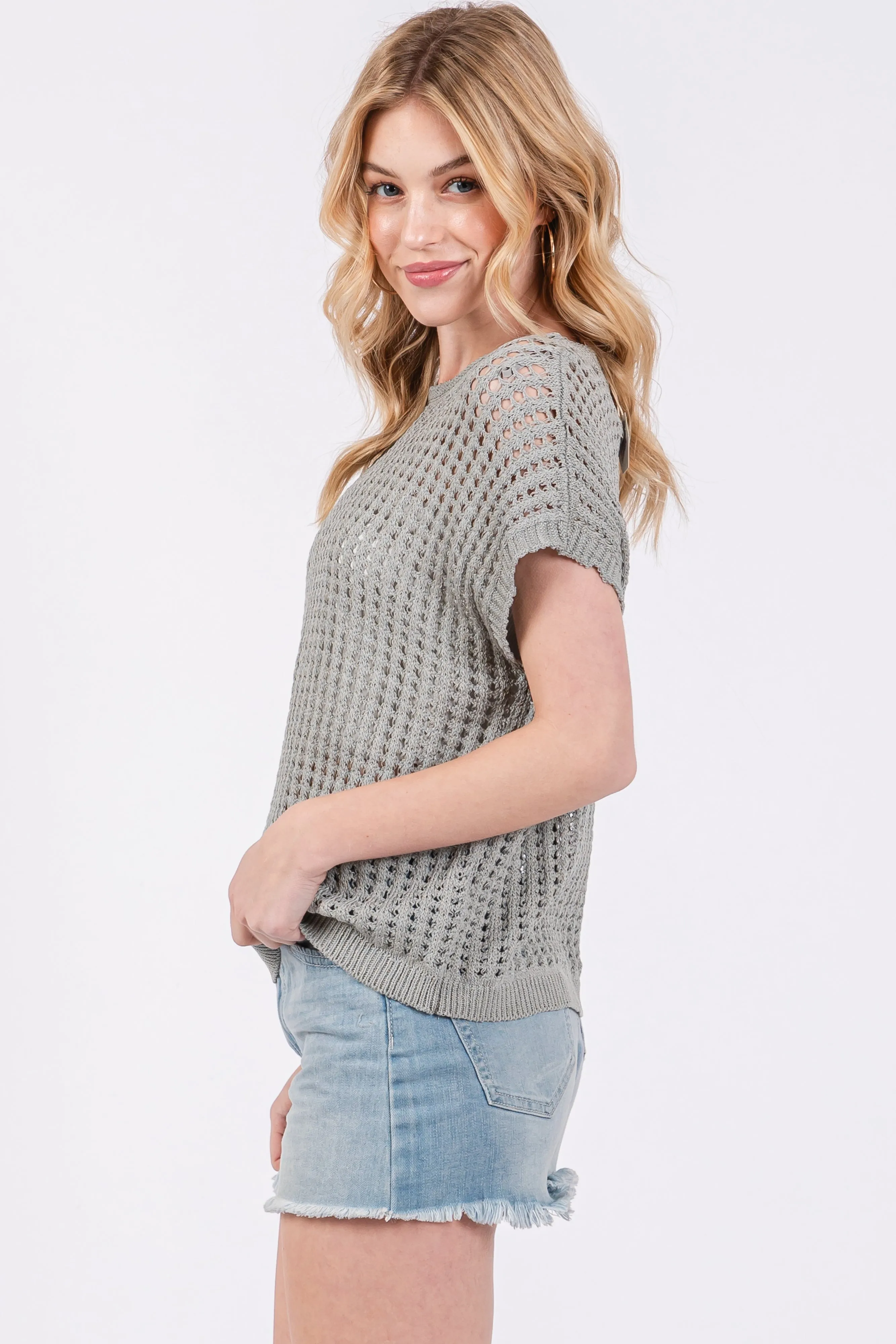Olive Green Open Knit Top sold by Pinkblush product image thumbnail 2