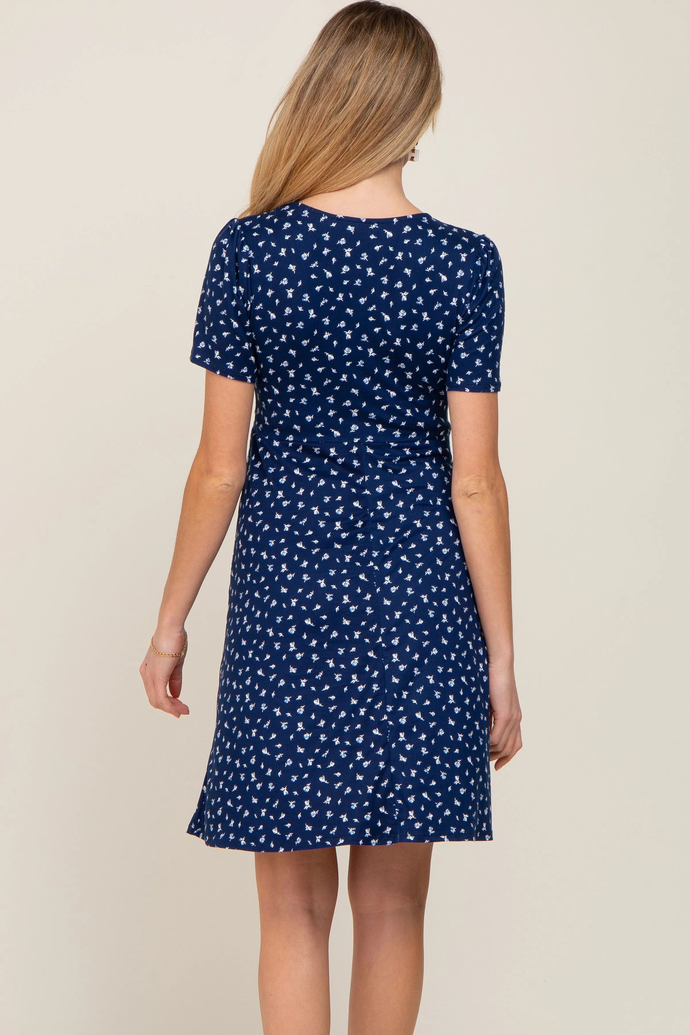Navy Floral Smocked Short Sleeve Maternity Dress sold by Pinkblush product image thumbnail 3