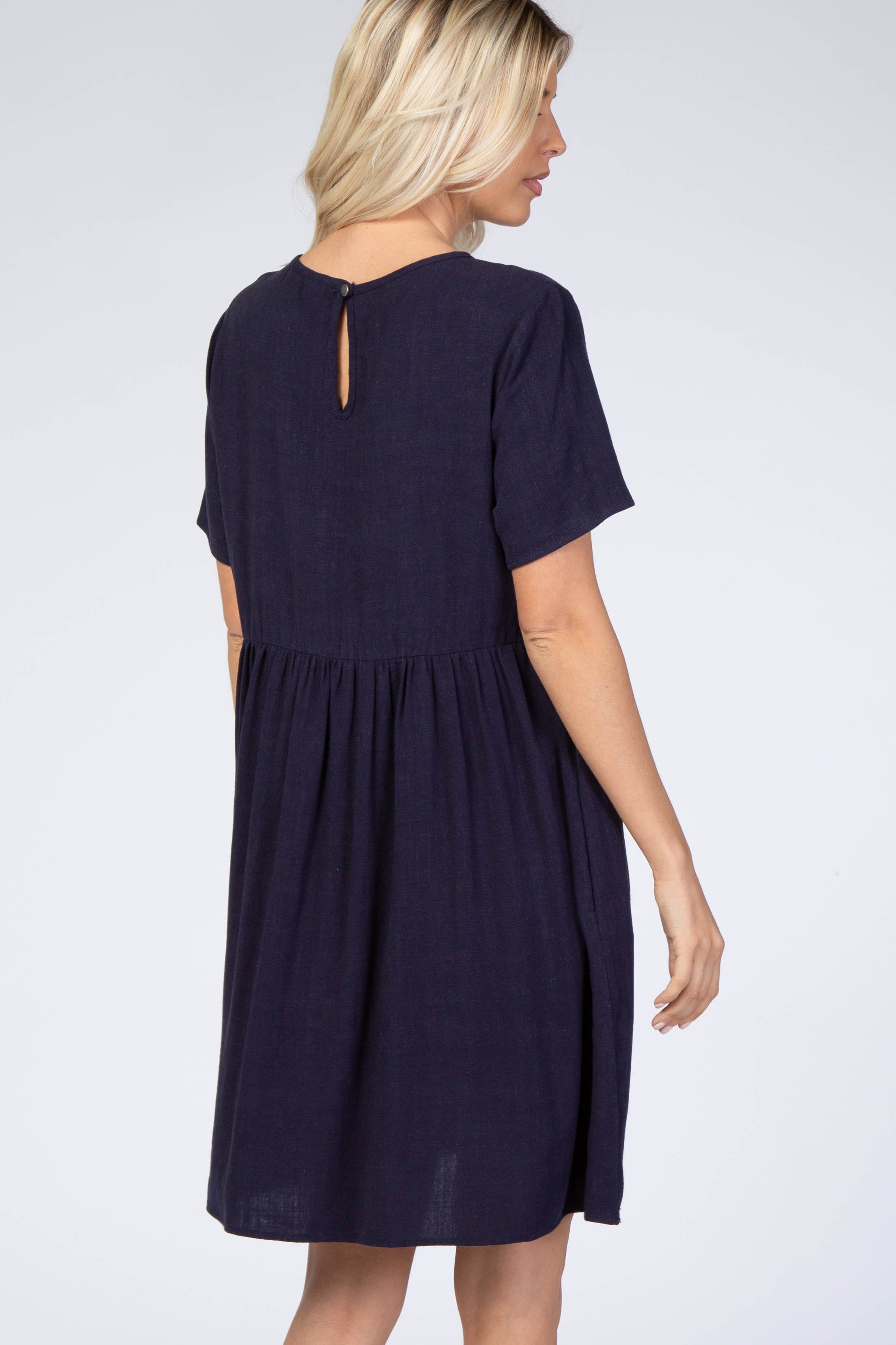Navy Blue Linen Babydoll Dress sold by Pinkblush product image thumbnail 3