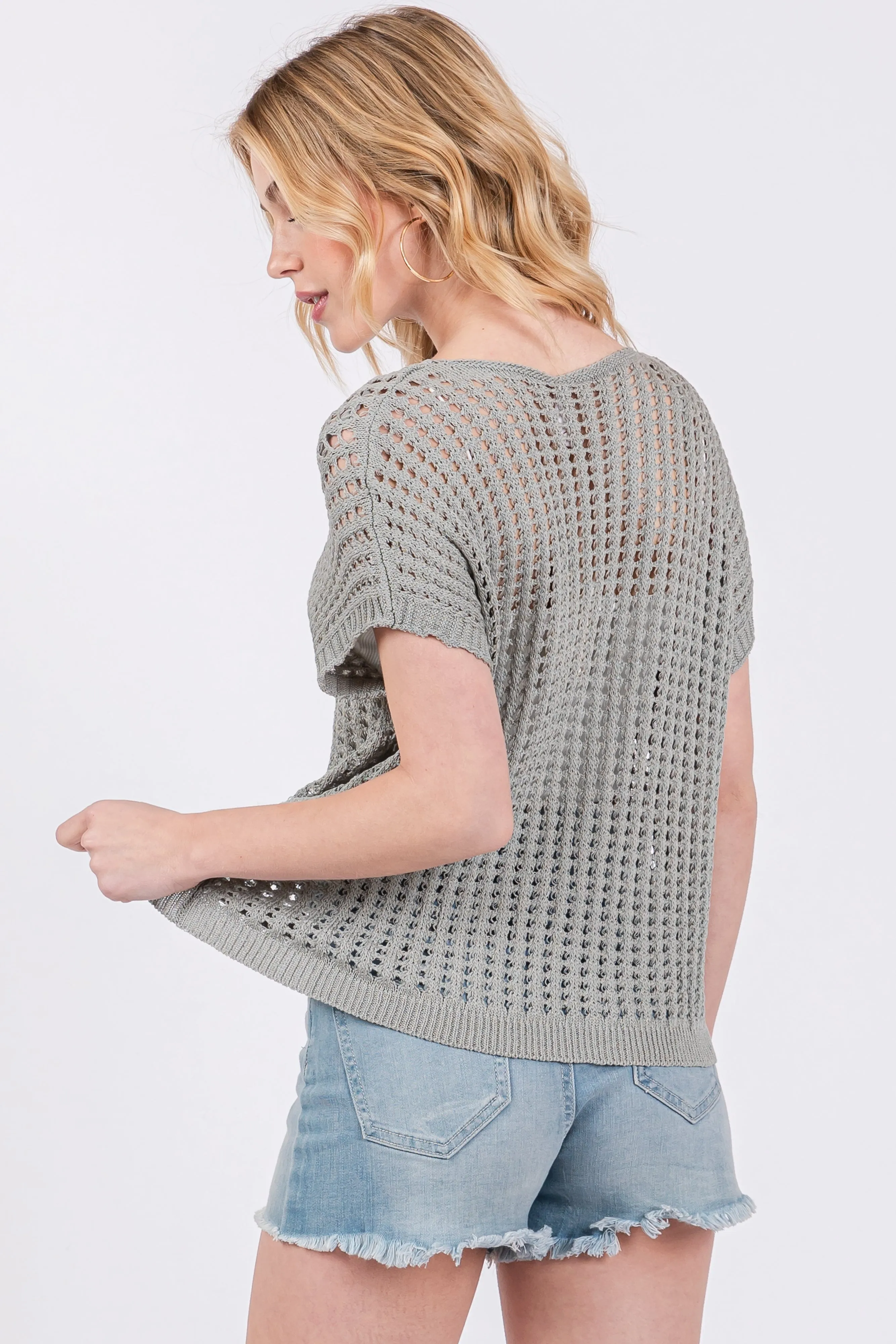 Olive Green Open Knit Top sold by Pinkblush product image thumbnail 3