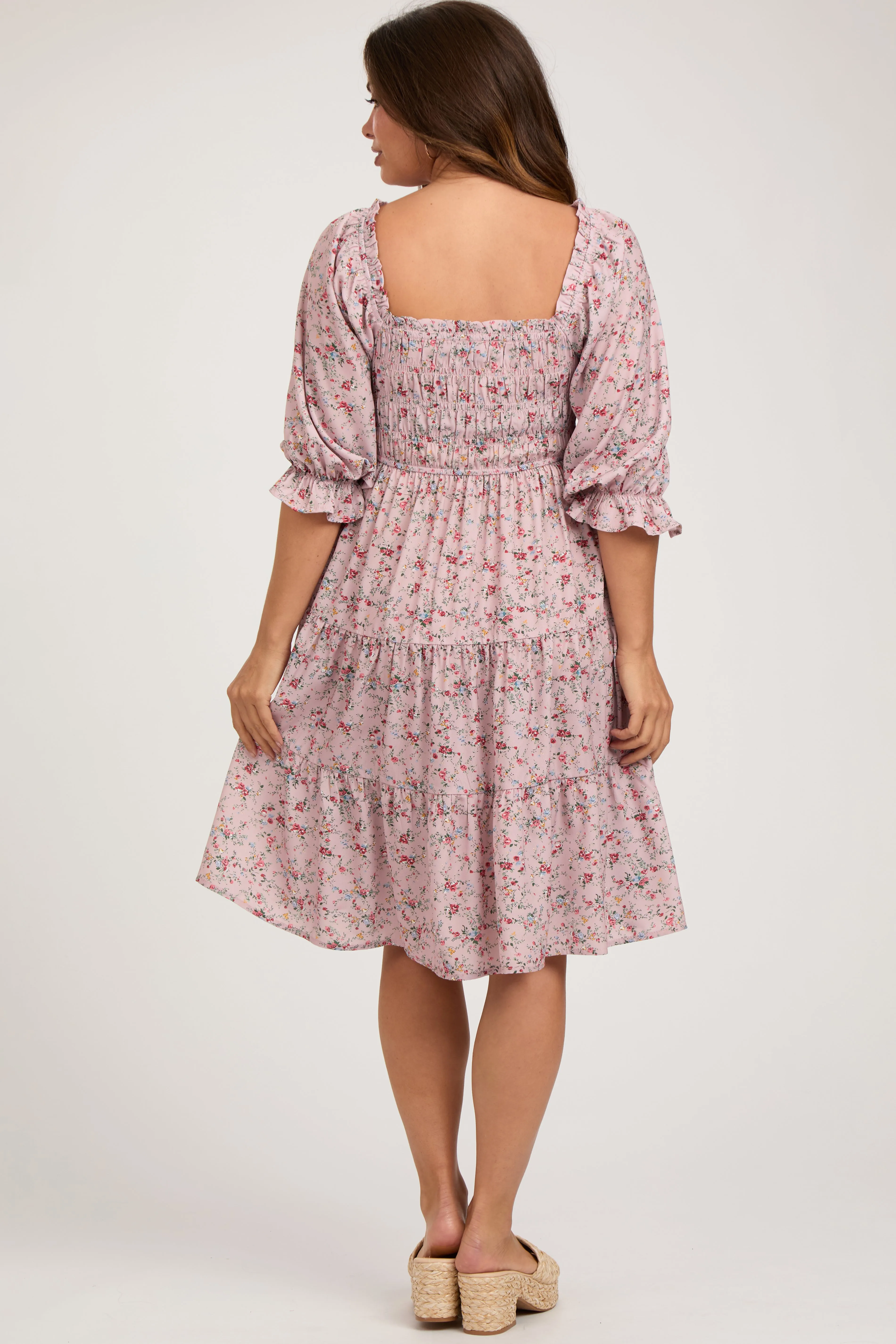 Light Pink Floral Smocked Maternity Knee Length Dress sold by Pinkblush product image thumbnail 4