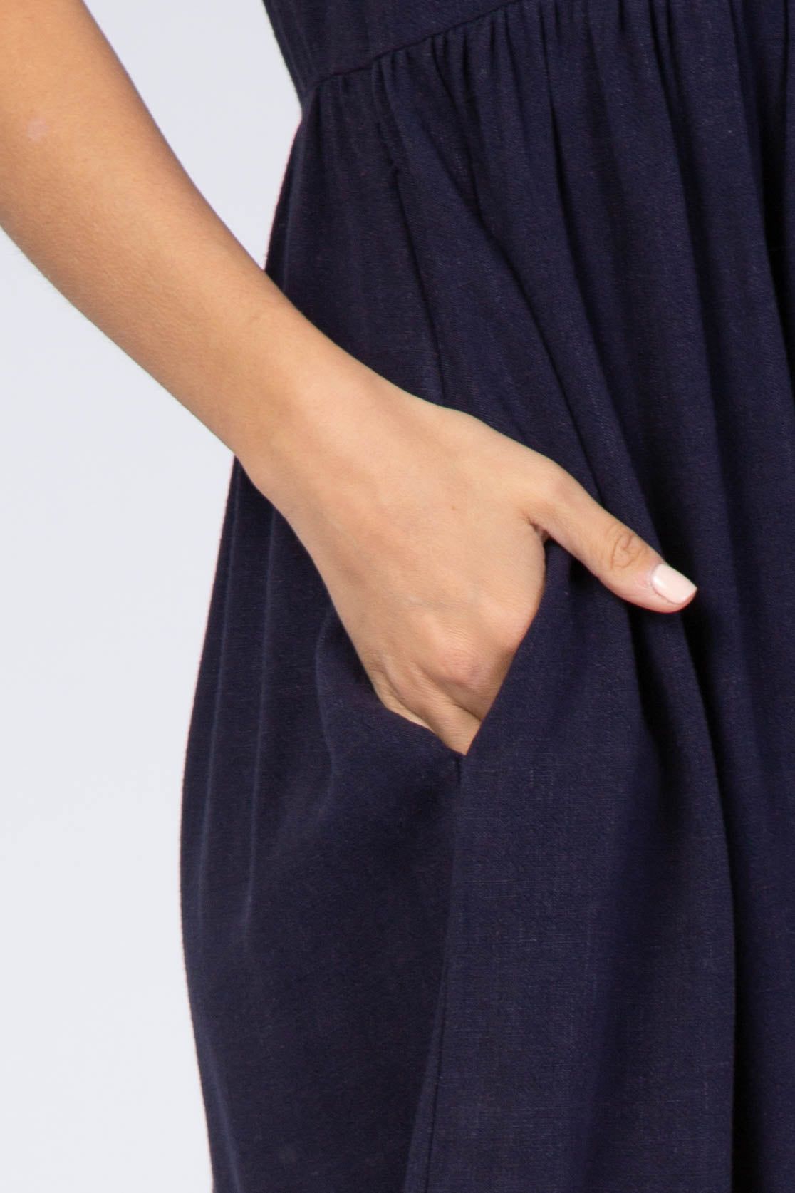 Navy Blue Linen Babydoll Dress sold by Pinkblush product image thumbnail 4