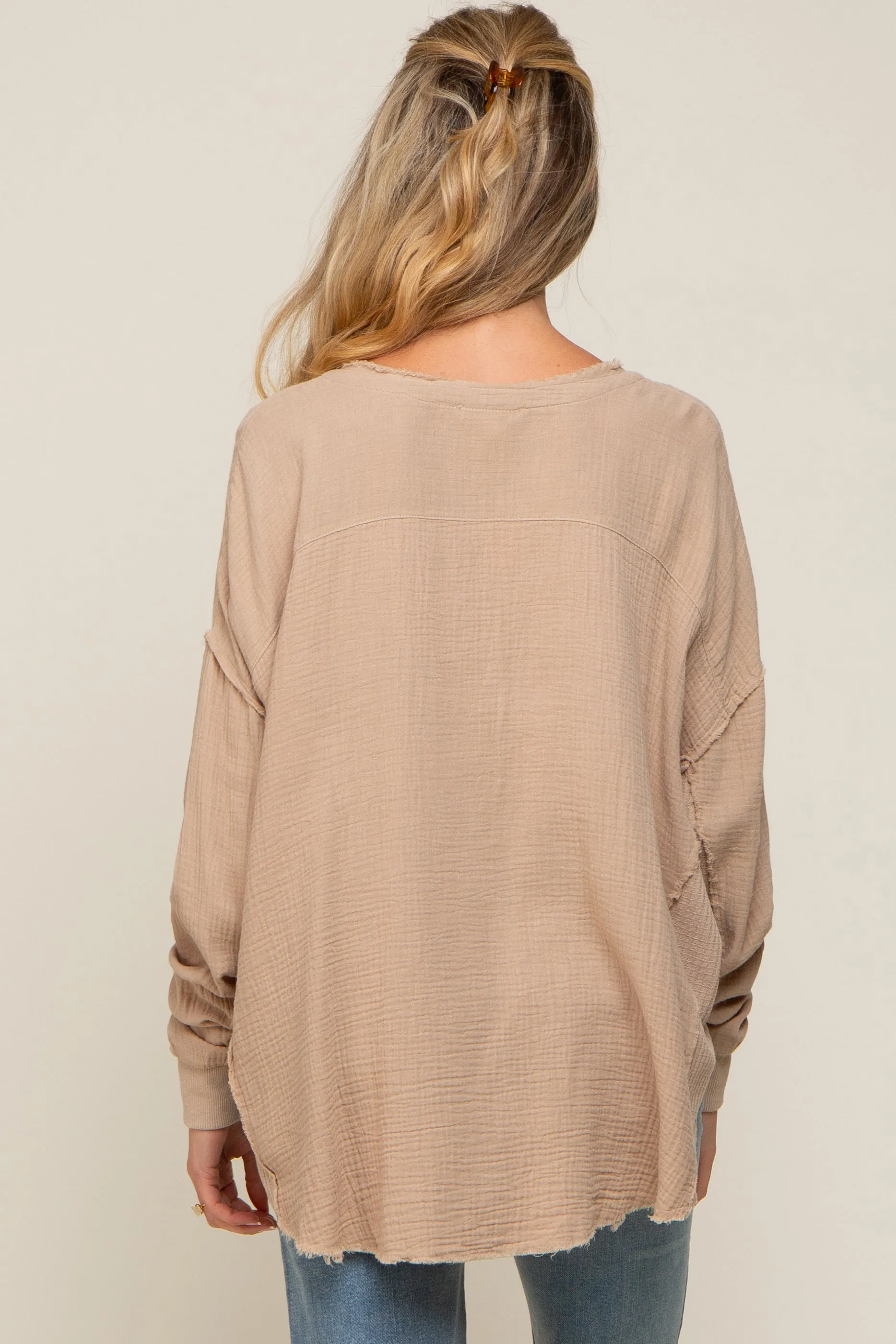 Beige Front Button Drop Shoulder Long Sleeve Maternity Top sold by Pinkblush product image thumbnail 4