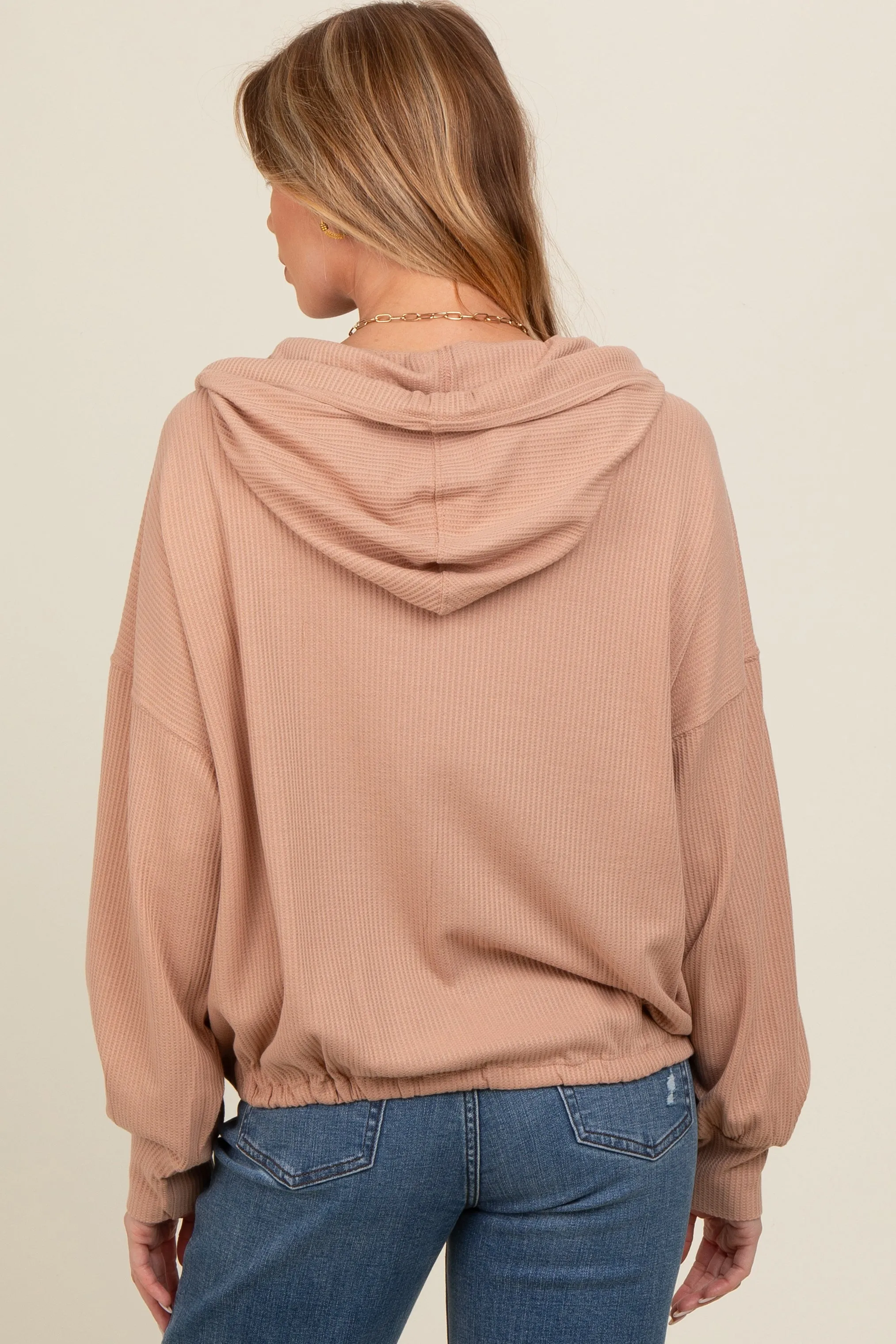 Mocha Waffle Knit Half Zip Relaxed Fit Maternity Hoodie sold by Pinkblush product image thumbnail 4