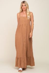 Mocha Front Button Sleeveless Maternity Maxi Dress sold by Pinkblush