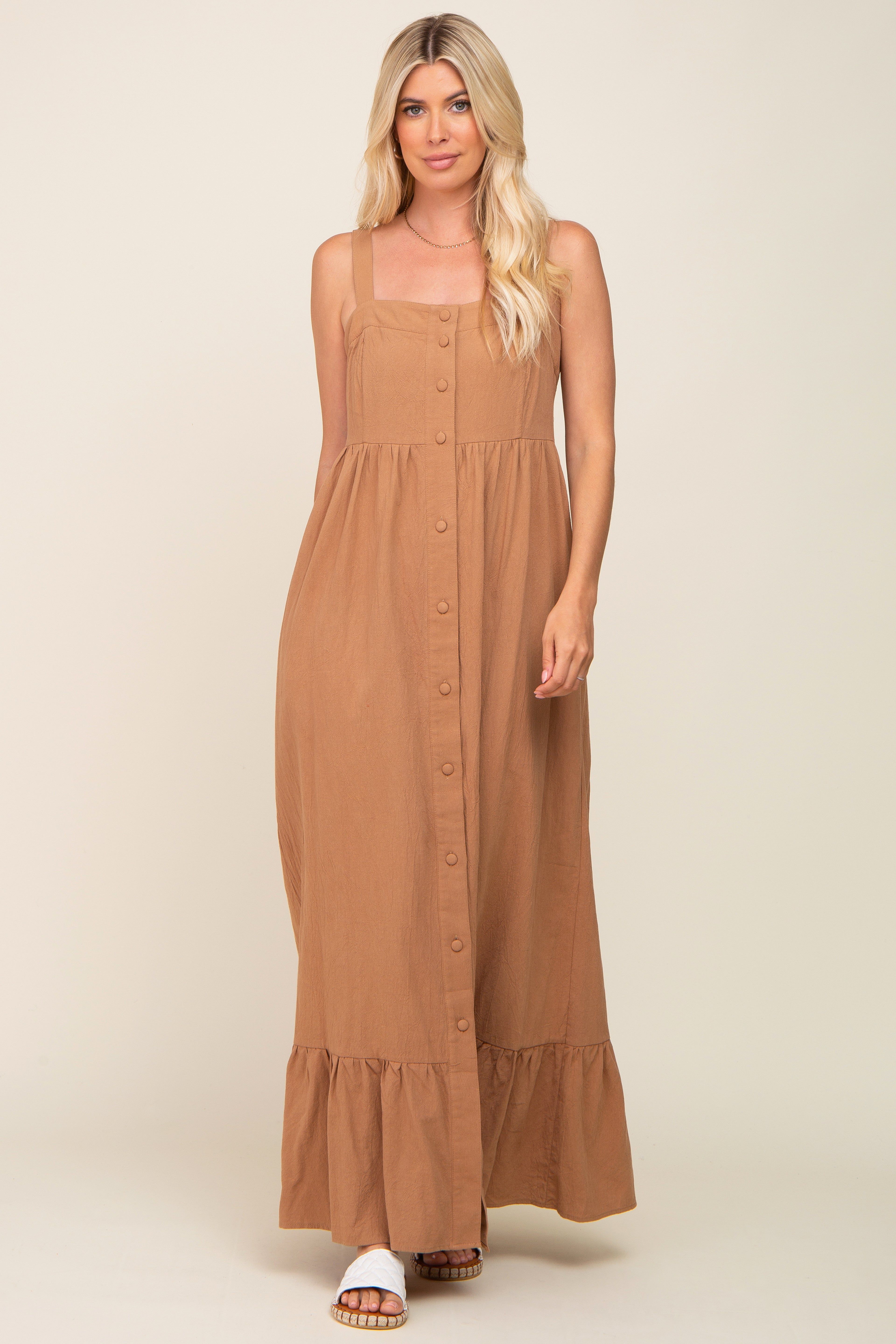 Mocha Front Button Sleeveless Maternity Maxi Dress sold by Pinkblush product image thumbnail 5