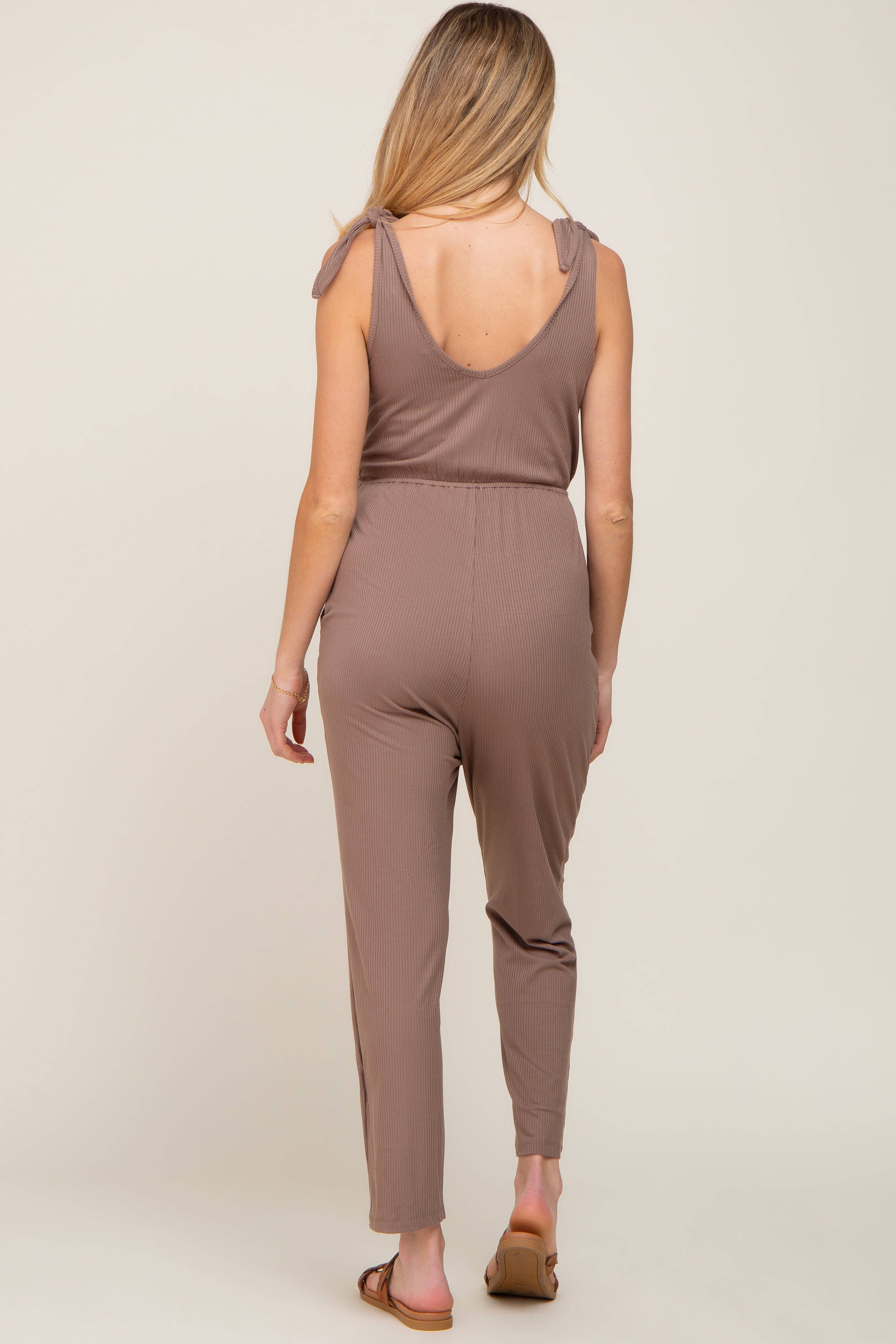 Brown Tie Strap Maternity Jumpsuit sold by Pinkblush product image thumbnail 3