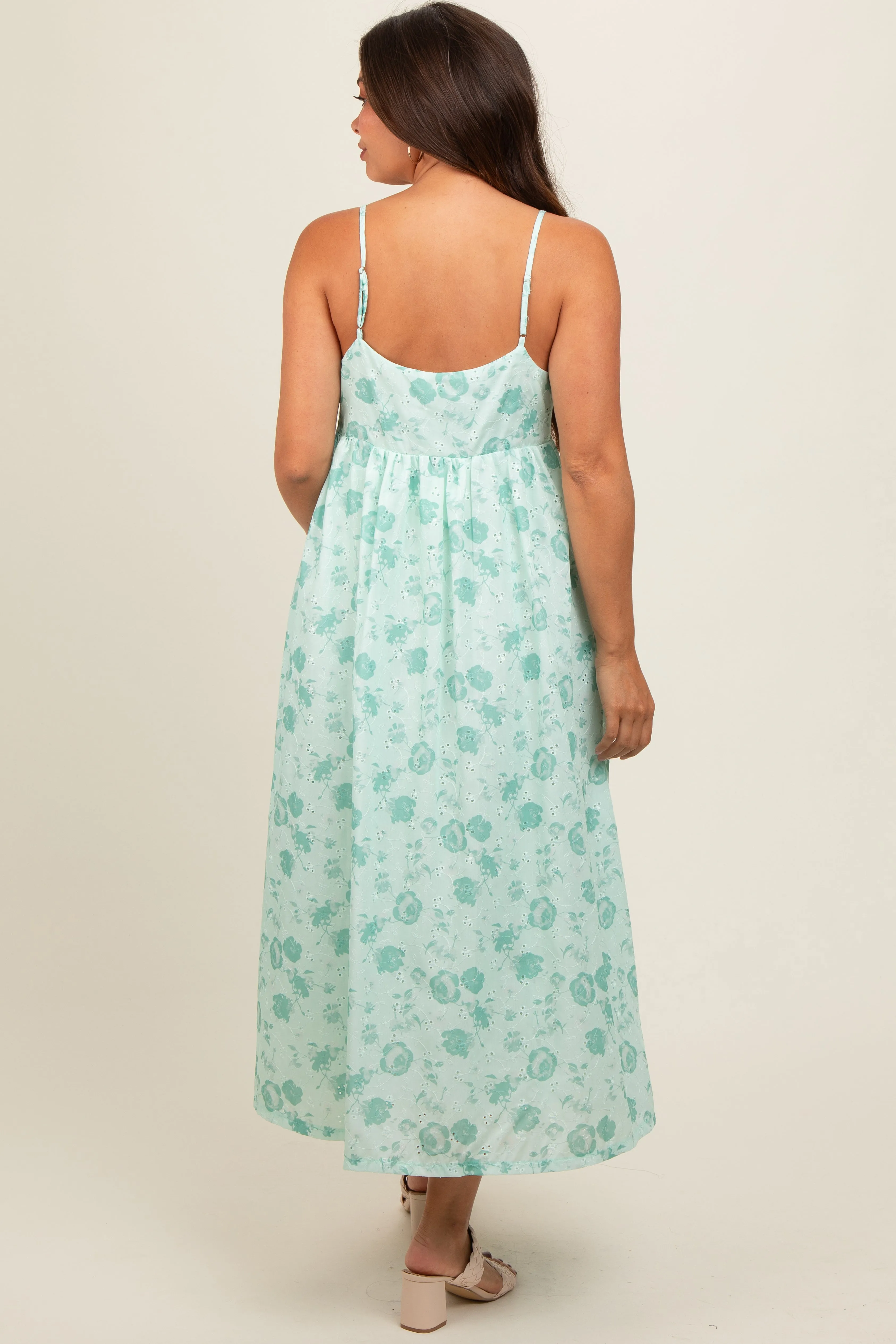 Mint Green Floral Eyelet V-Neck Maternity Midi Dress sold by Pinkblush product image thumbnail 4