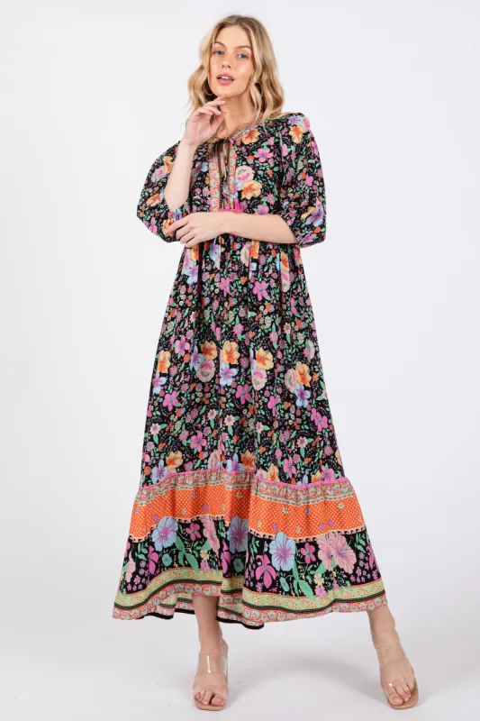 Black Floral Tassel Tie Maxi Dress sold by Pinkblush