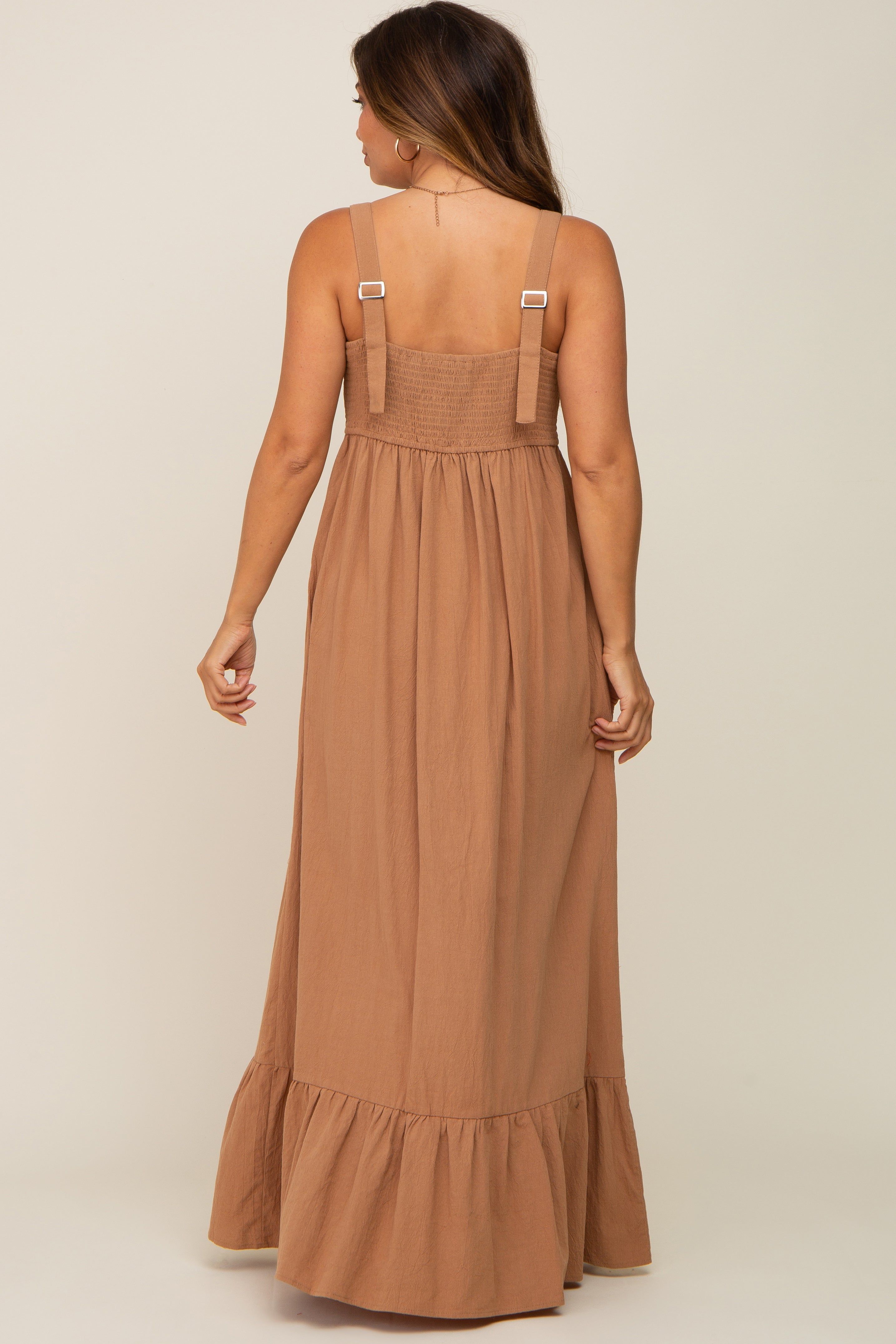 Mocha Front Button Sleeveless Maternity Maxi Dress sold by Pinkblush product image thumbnail 3