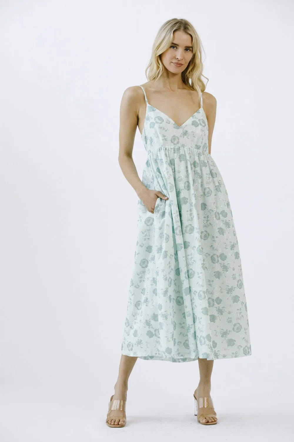 Mint Green Floral Eyelet V-Neck Maternity Midi Dress sold by Pinkblush product image thumbnail 5