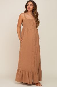 Mocha Front Button Sleeveless Maternity Maxi Dress sold by Pinkblush