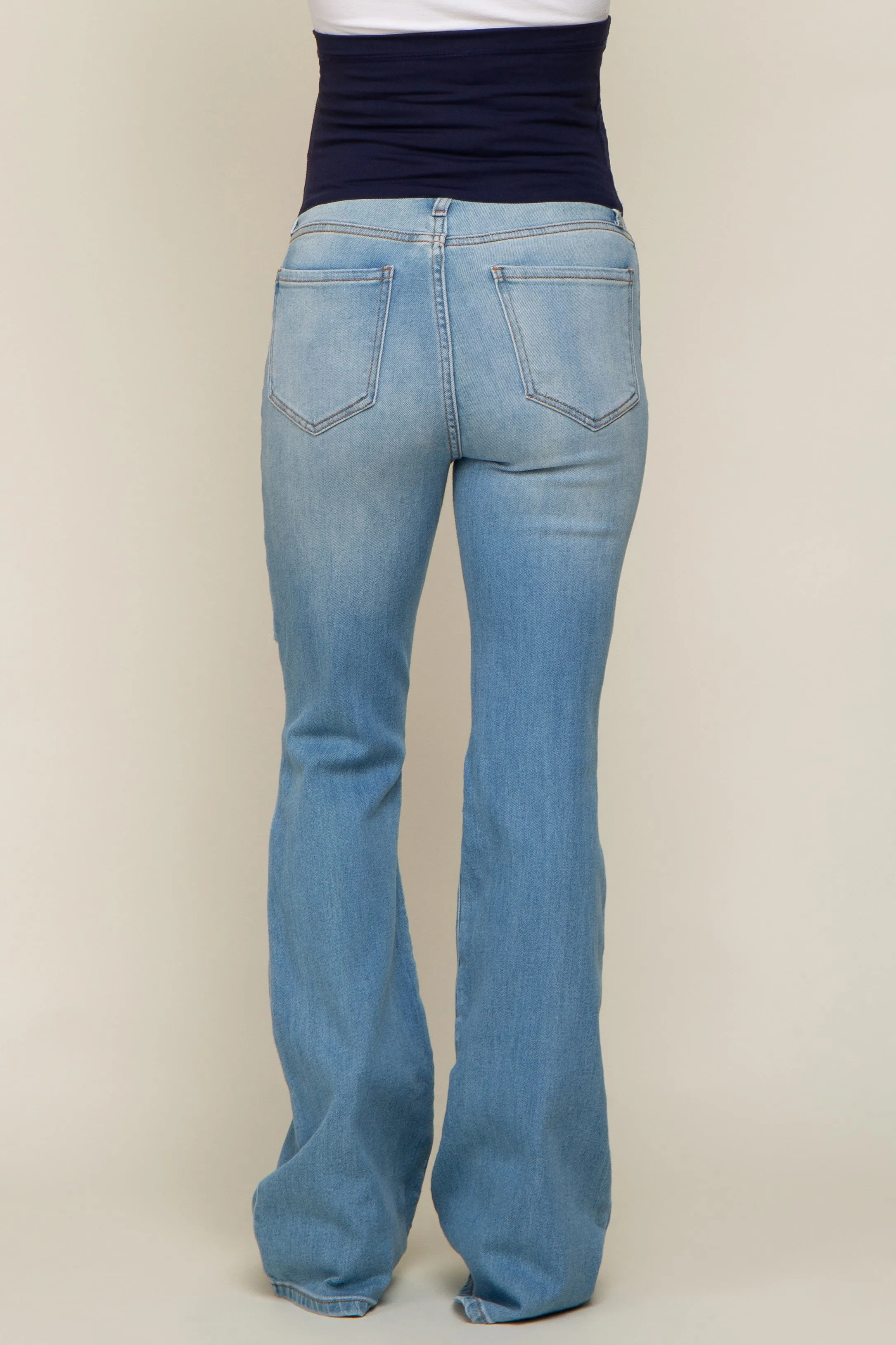Light Blue Distressed Flare Maternity Jeans sold by Pinkblush product image thumbnail 4
