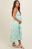 Mint Green Floral Eyelet V-Neck Maternity Midi Dress sold by Pinkblush