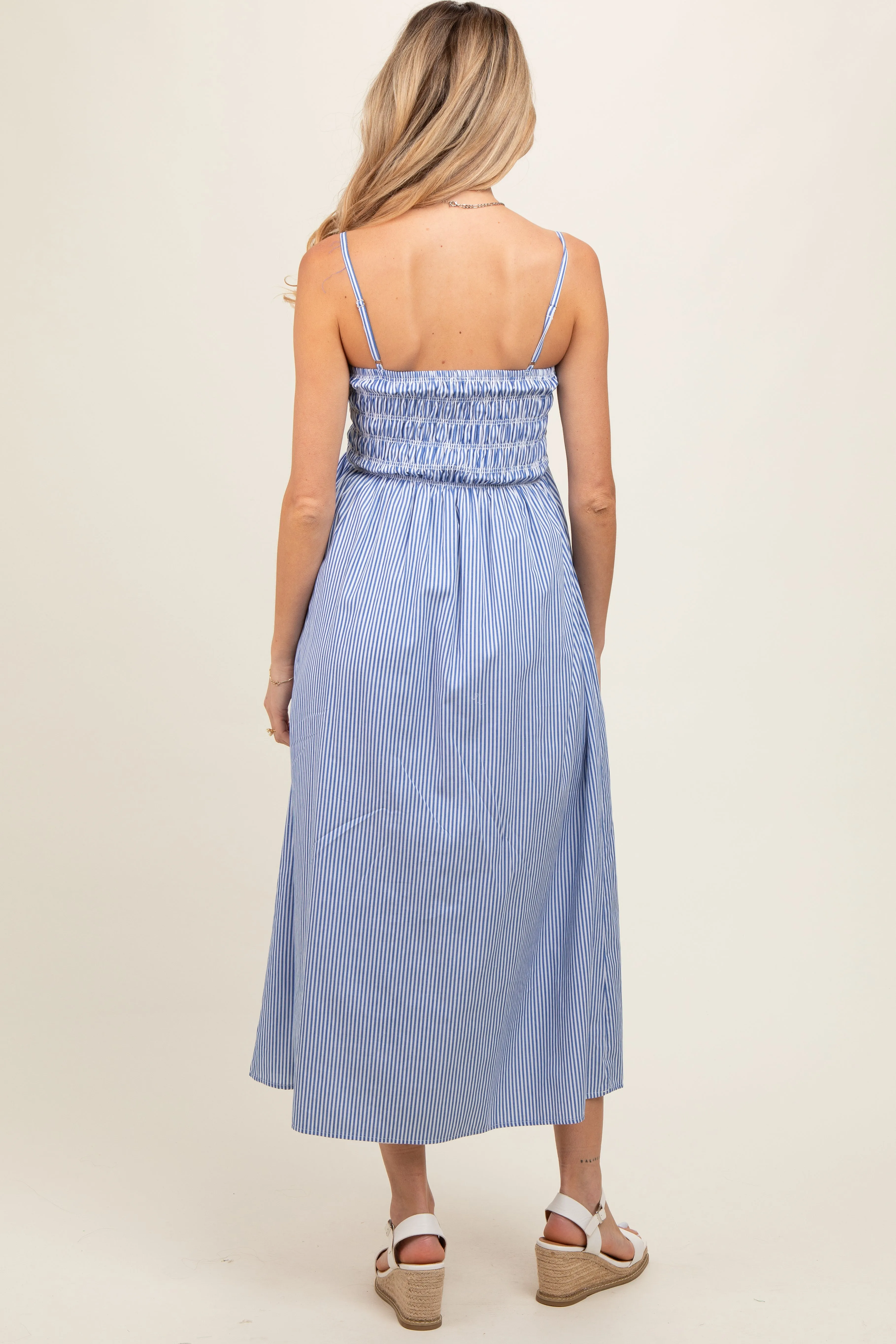 Blue Bartlett Striped Smocked Maternity Midi Dress sold by Pinkblush product image thumbnail 3