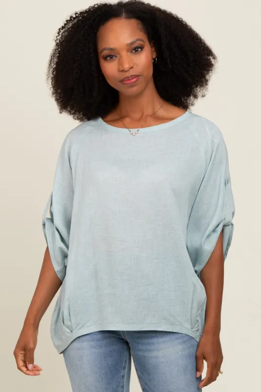 Light Blue Rolled Cuff Short Sleeve Top sold by Pinkblush