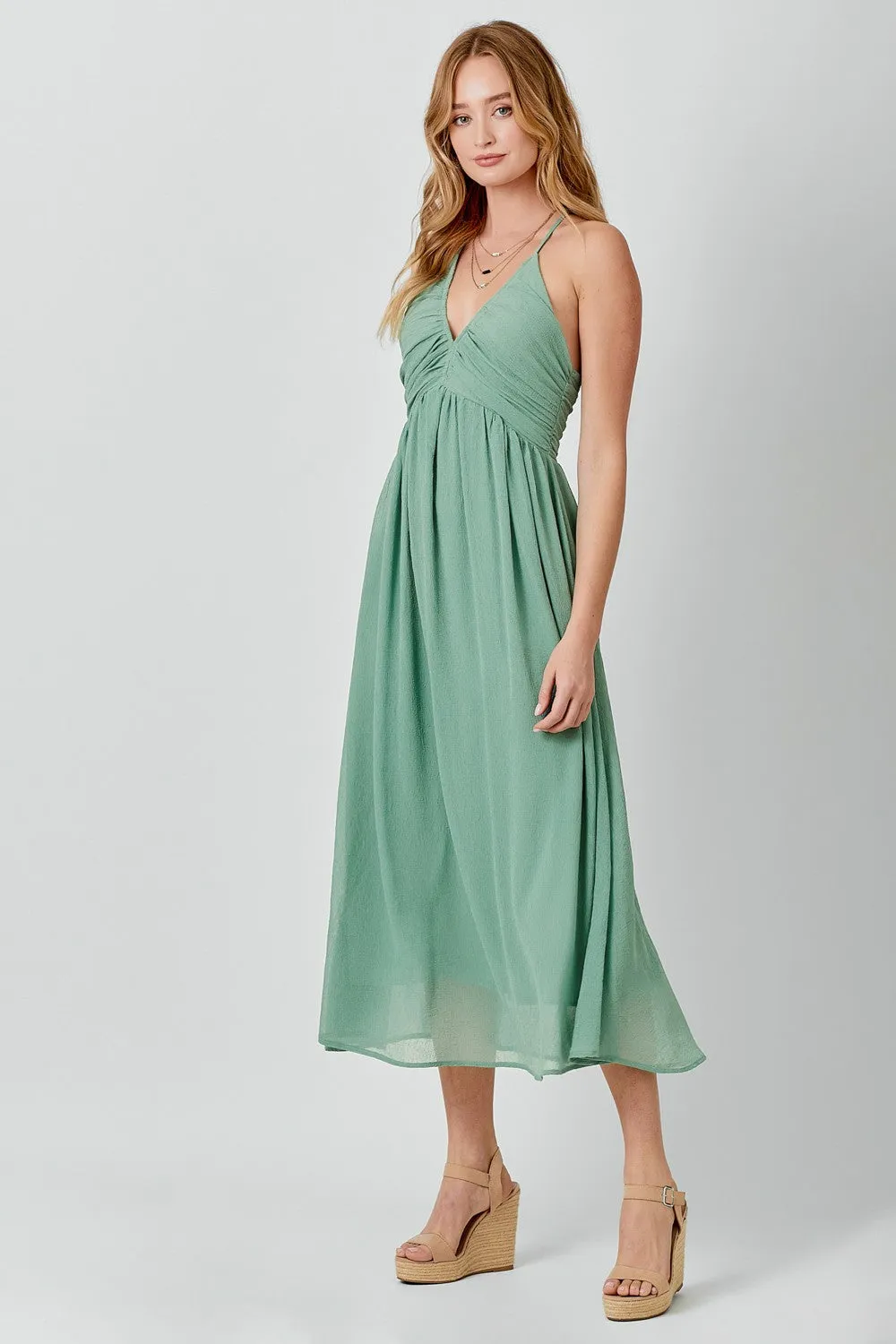 Sage Ruched V-Neck Midi Dress sold by Pinkblush product image thumbnail 3