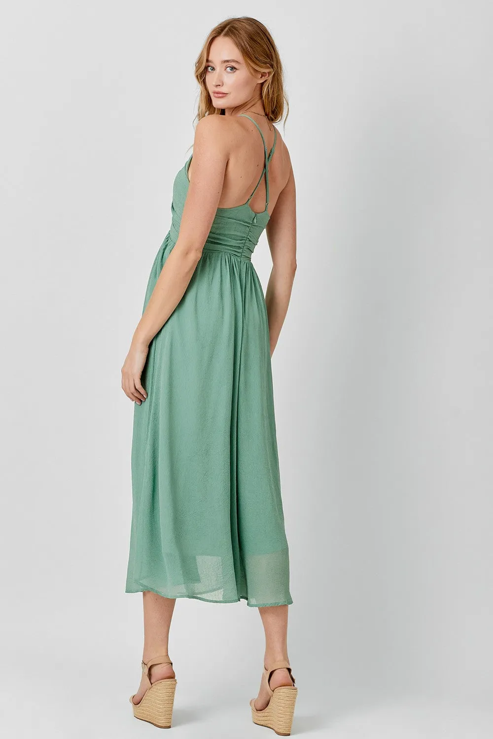 Sage Ruched V-Neck Midi Dress sold by Pinkblush product image thumbnail 4