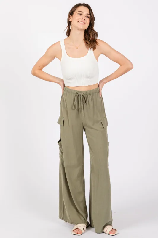 Olive Pocketed Drawstring Pants sold by Pinkblush