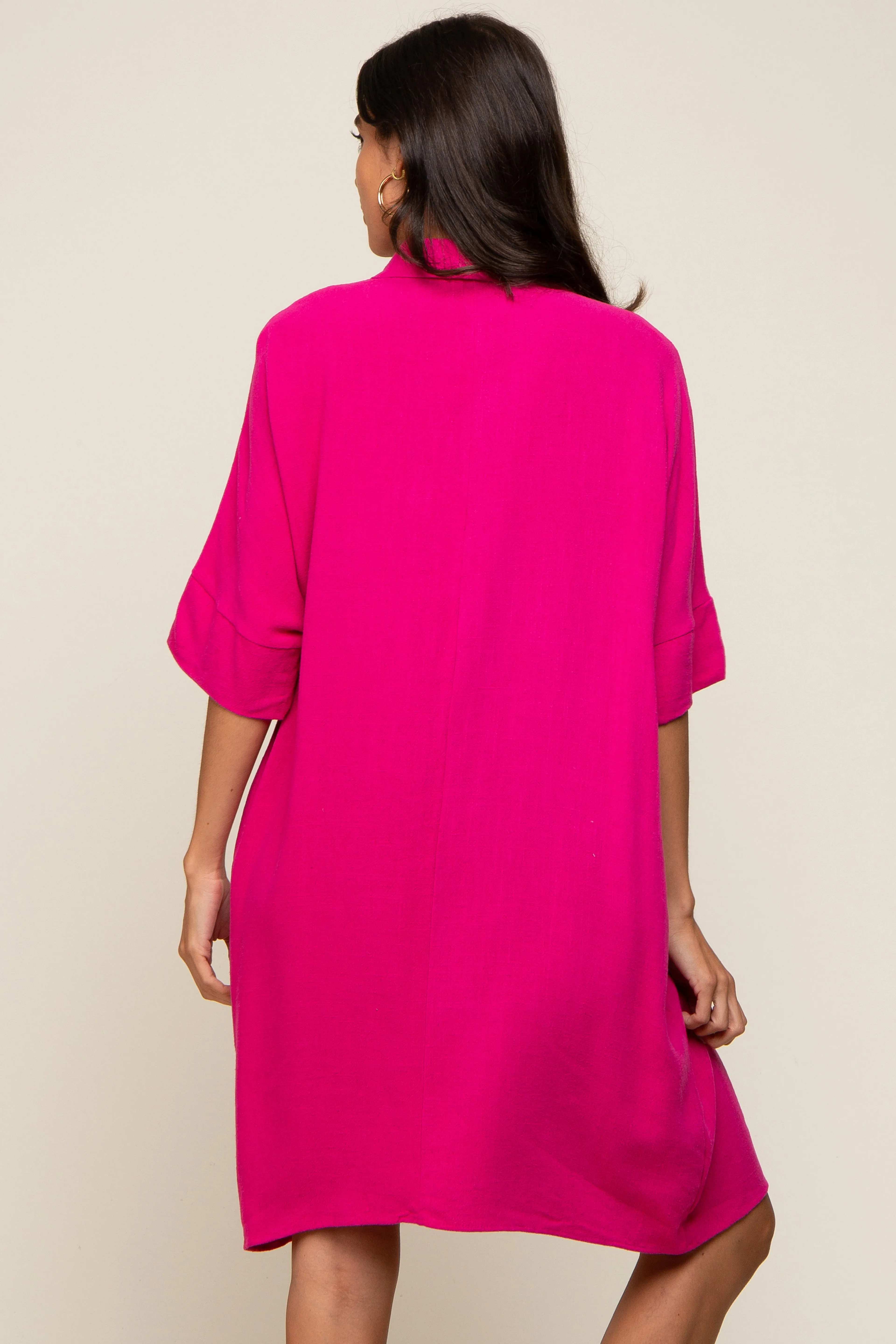 Fuchsia Linen Front Button Collared Dress sold by Pinkblush product image thumbnail 4