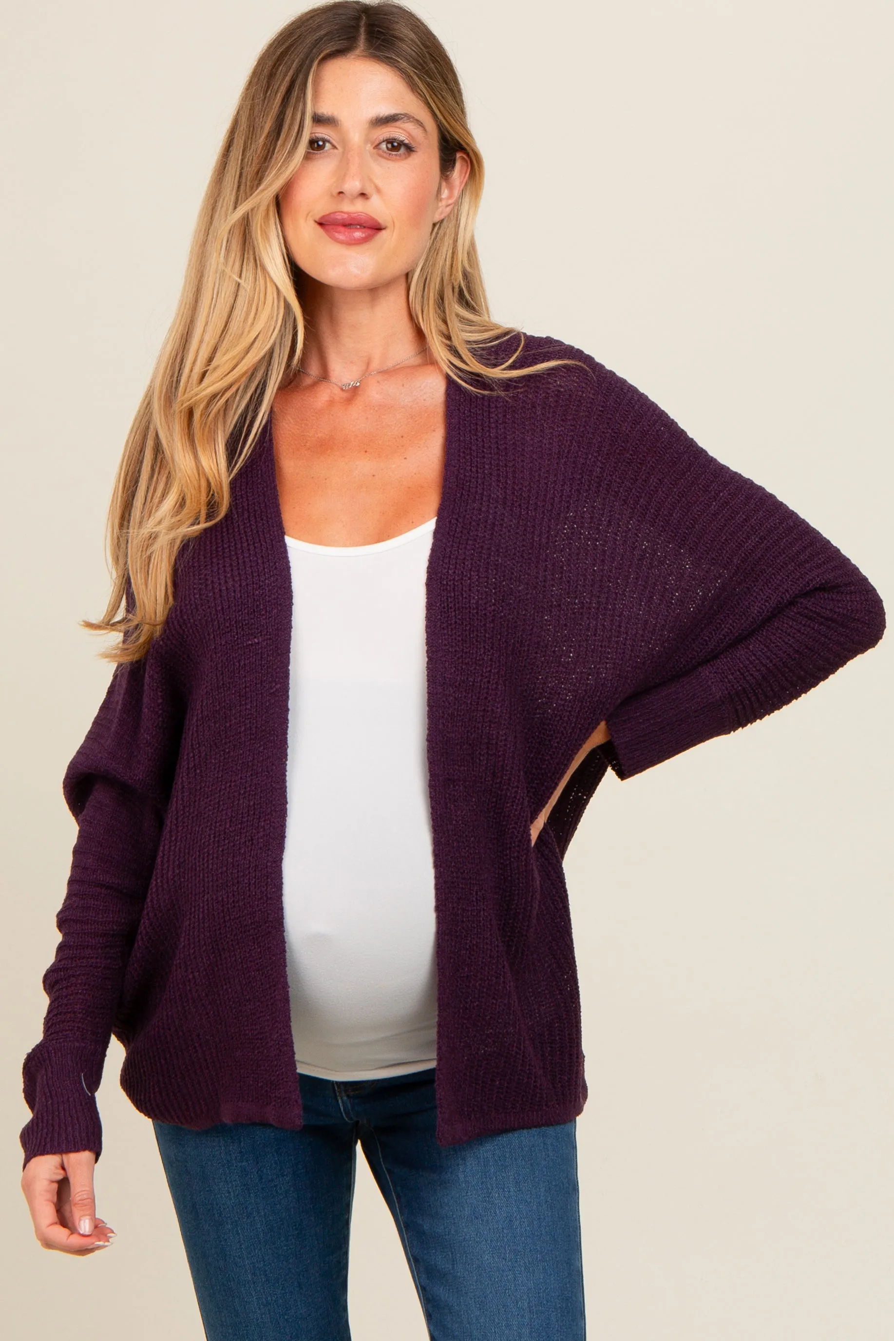 Plum Knit Open Front Maternity Cardigan sold by Pinkblush product image thumbnail 2