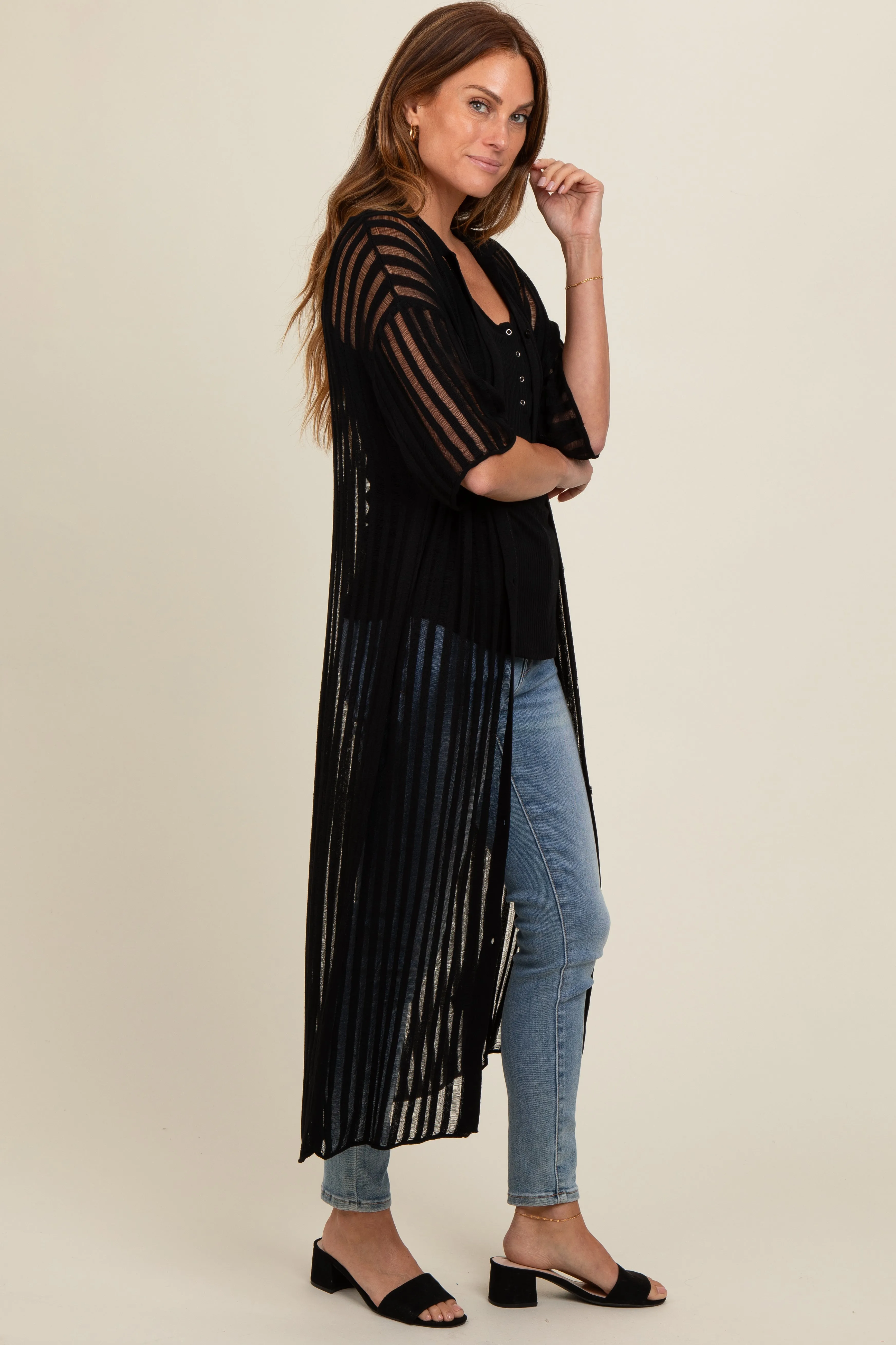 Black Distressed Collared Cover-Up sold by Pinkblush product image thumbnail 3