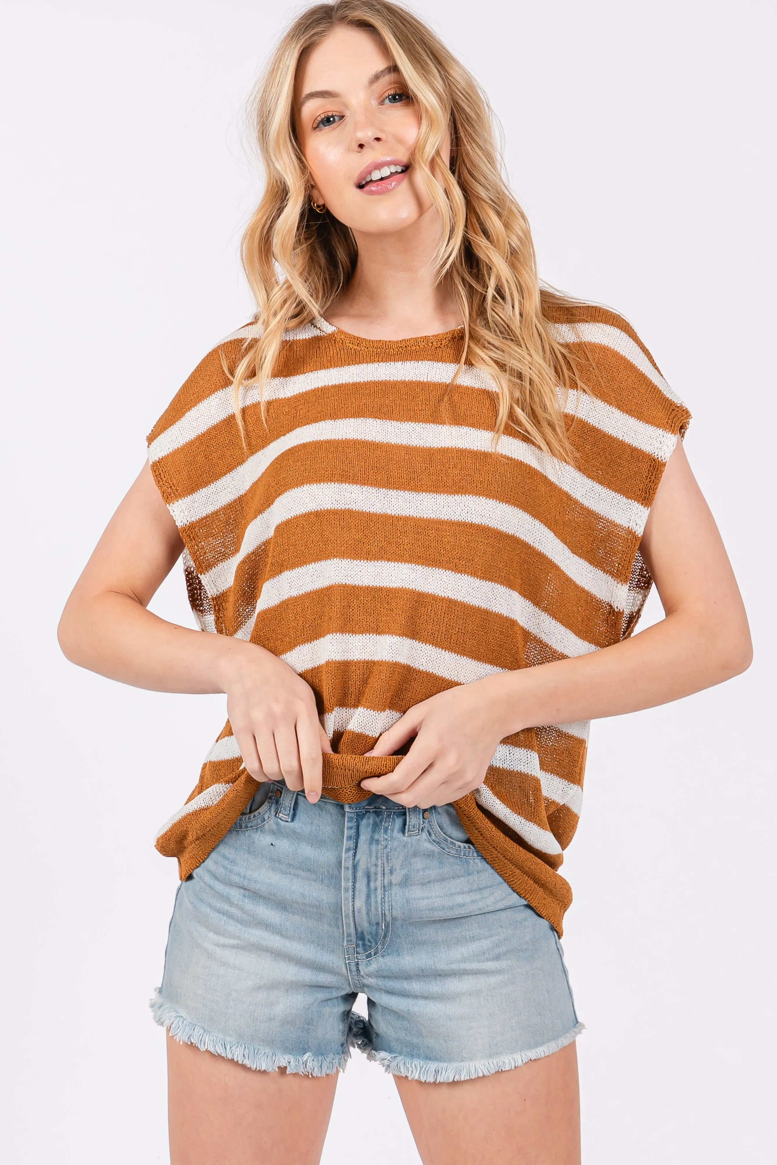 Camel Striped Dolman Short Sleeve Top sold by Pinkblush product image thumbnail 4