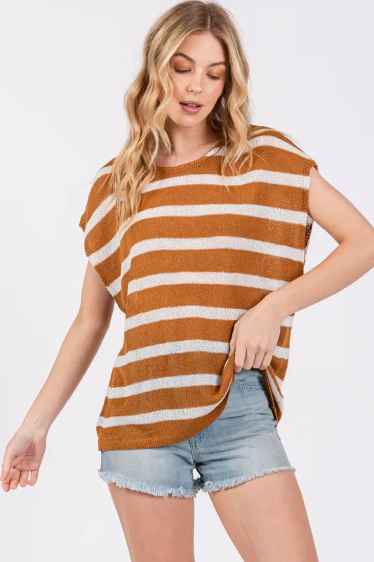 Camel Striped Dolman Short Sleeve Top sold by Pinkblush