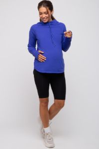 Royal Blue Hooded Long Sleeve Maternity Active Top sold by Pinkblush