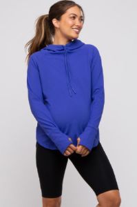 Royal Blue Hooded Long Sleeve Maternity Active Top sold by Pinkblush