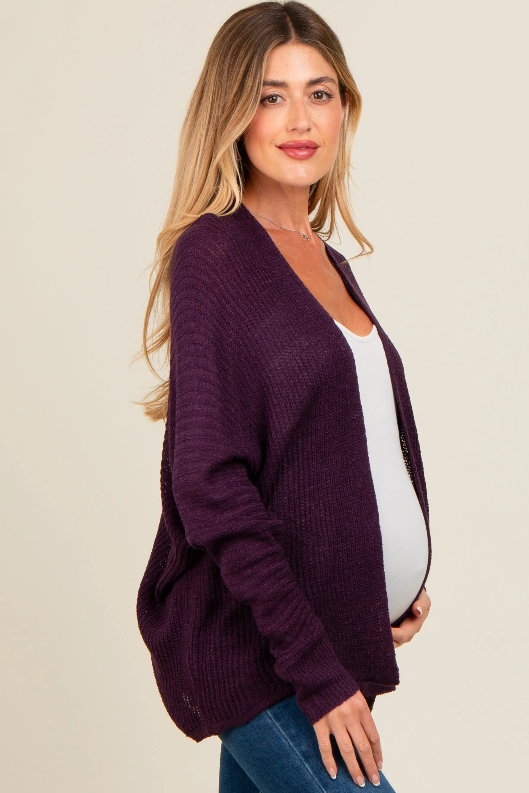 Plum Knit Open Front Maternity Cardigan sold by Pinkblush product image thumbnail 3