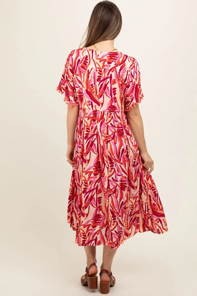 Orange Embroidered V-Neck Short Pom Sleeve Maternity Midi Dress sold by Pinkblush product image thumbnail 4