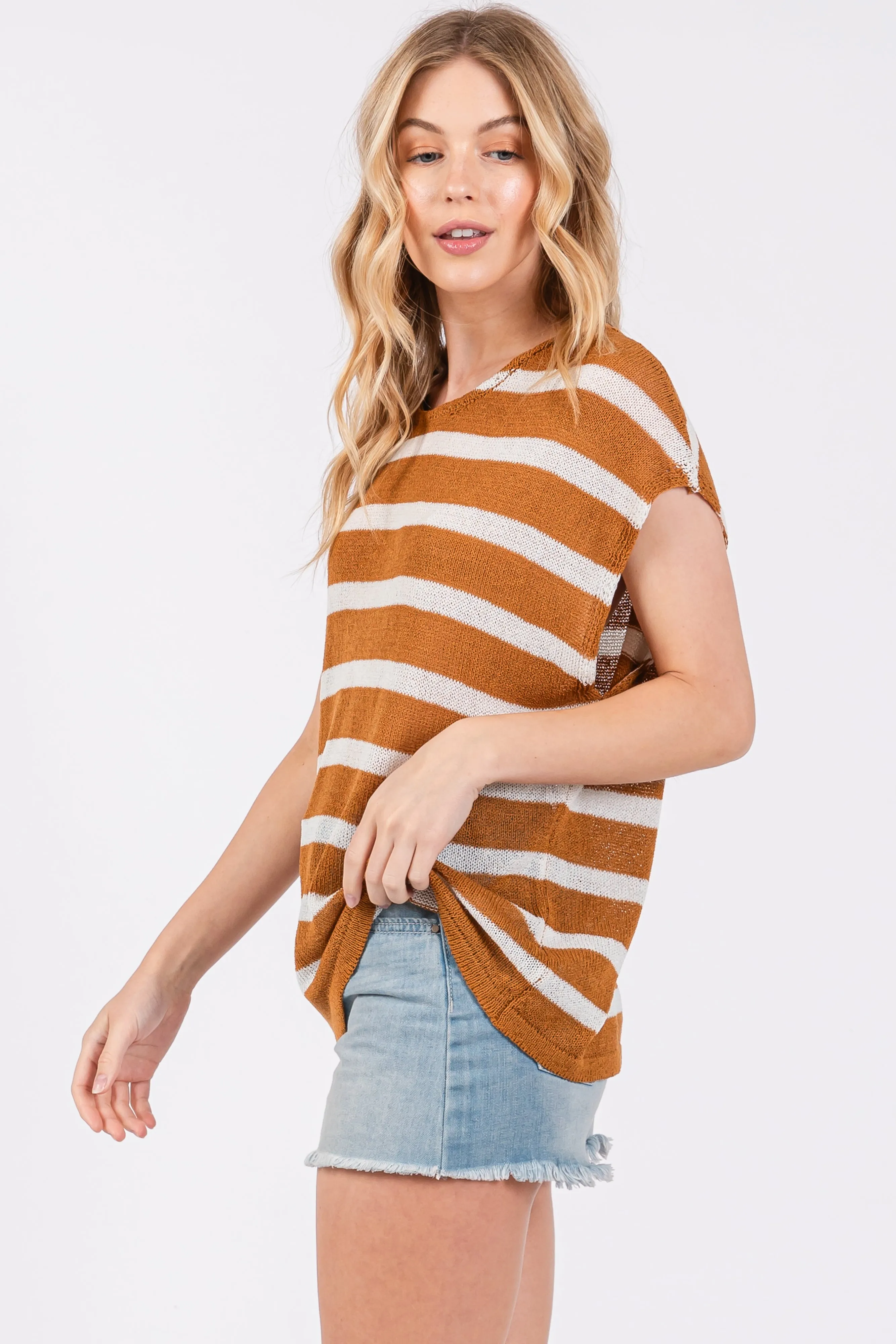Camel Striped Dolman Short Sleeve Top sold by Pinkblush product image thumbnail 2