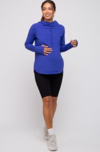 Royal Blue Hooded Long Sleeve Maternity Active Top sold by Pinkblush