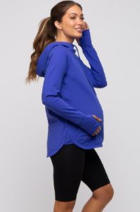 Royal Blue Hooded Long Sleeve Maternity Active Top sold by Pinkblush