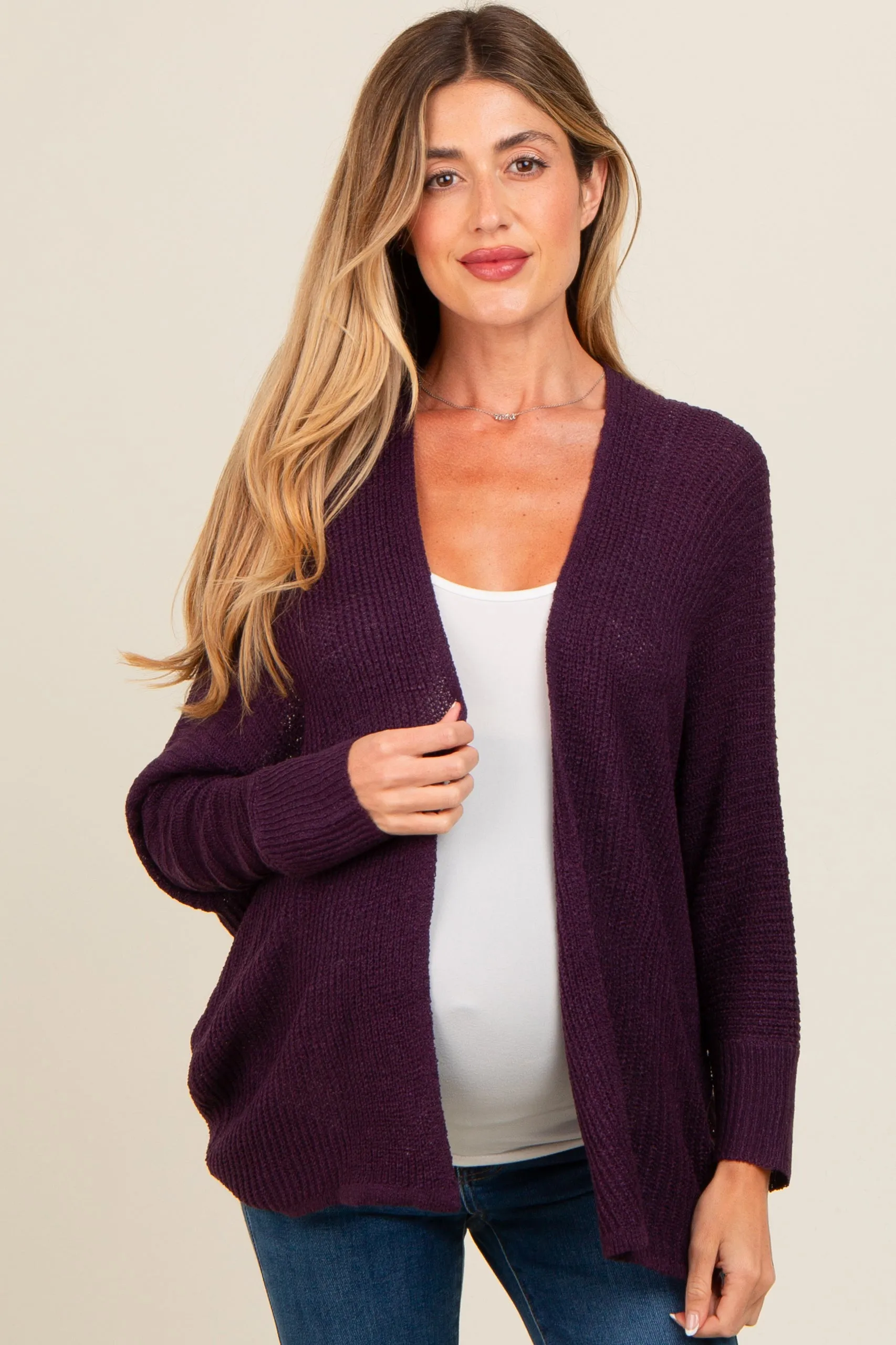Plum Knit Open Front Maternity Cardigan sold by Pinkblush