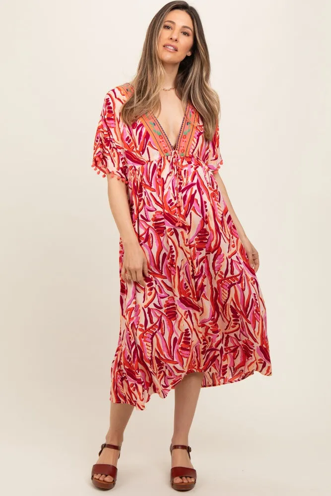 Orange Embroidered V-Neck Short Pom Sleeve Maternity Midi Dress sold by Pinkblush product image thumbnail 2