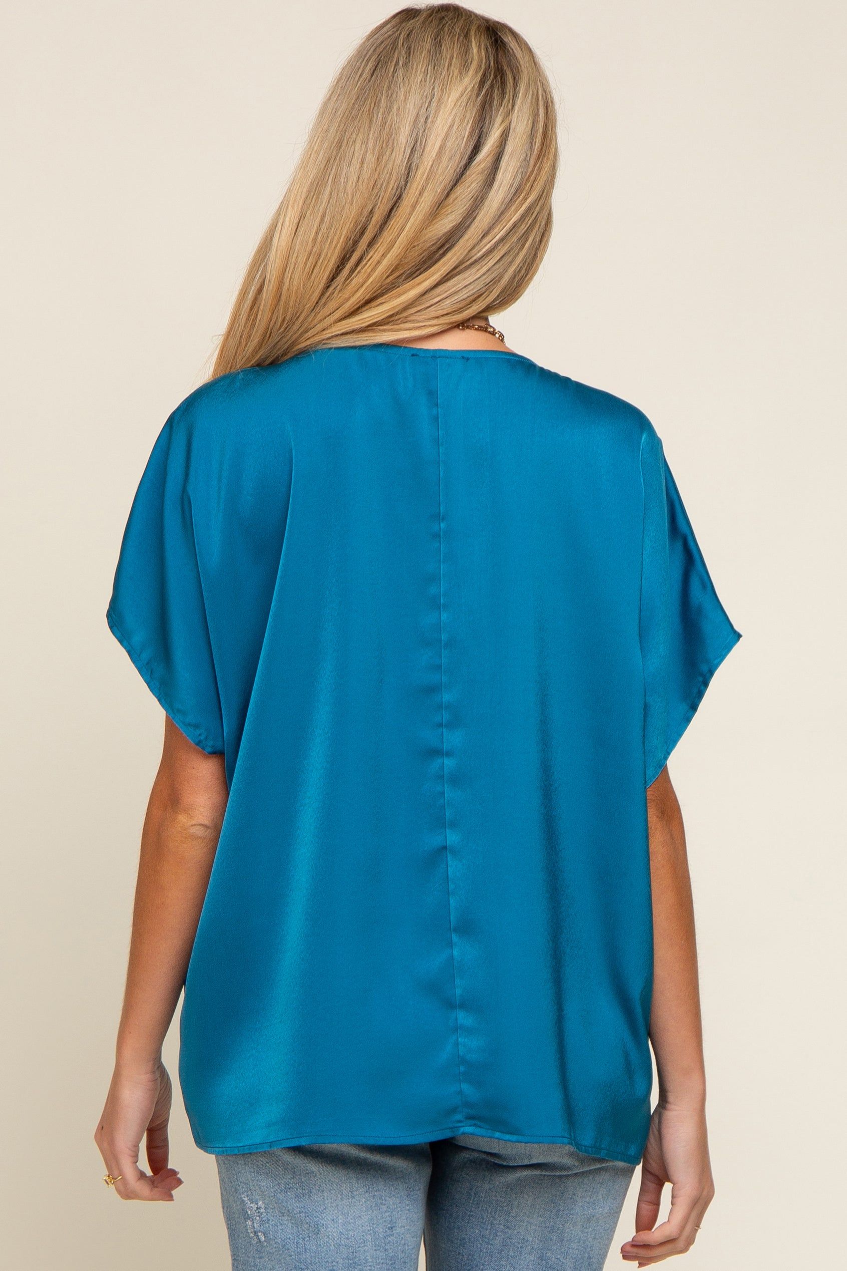 Teal Satin V-Neck Maternity Blouse sold by Pinkblush product image thumbnail 3