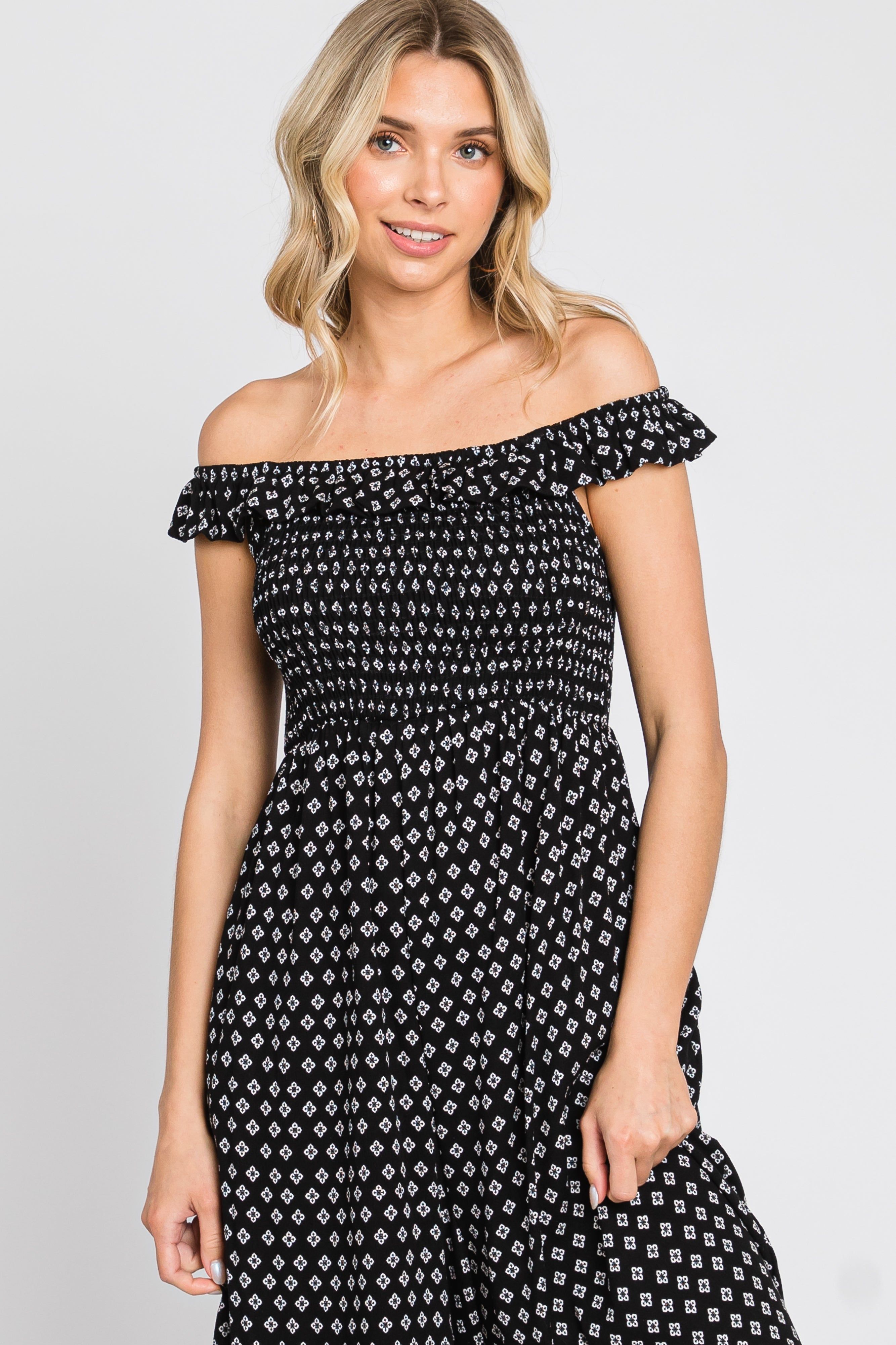 Black Smocked Off Shoulder Jumpsuit sold by Pinkblush product image thumbnail 4